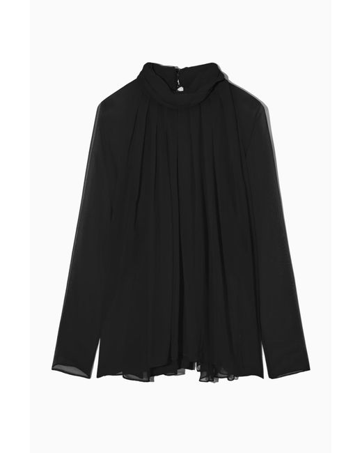 COS Black Oversized Pleated Sheer Silk Blouse