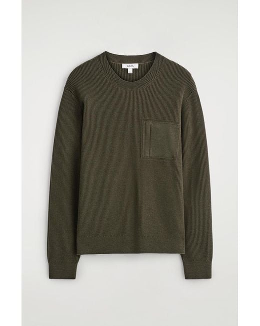 COS Green Pocket-Detail Wool Crew-Neck Sweater for men