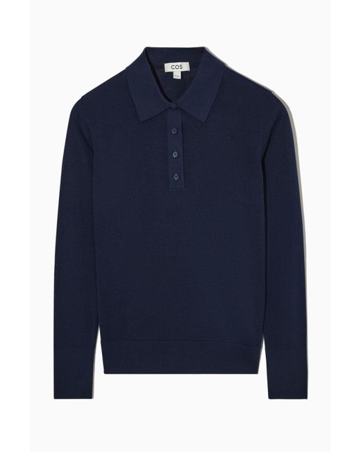 COS Blue Slim-fit Knitted Silk-blend Polo Shirt