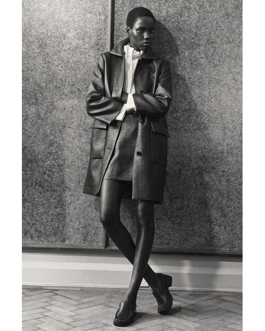 COS Black Textured Single-Breasted Coat