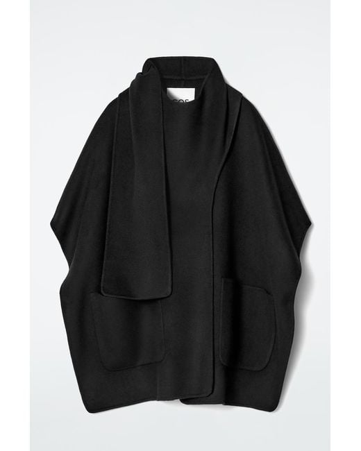 COS Black Scarf-Detail Double-Faced Wool Cape