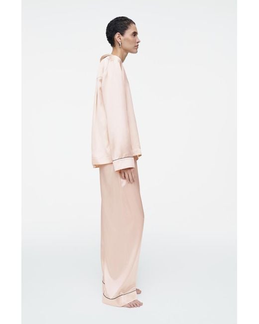 COS Piped Silk Pyjama Trousers In Pink