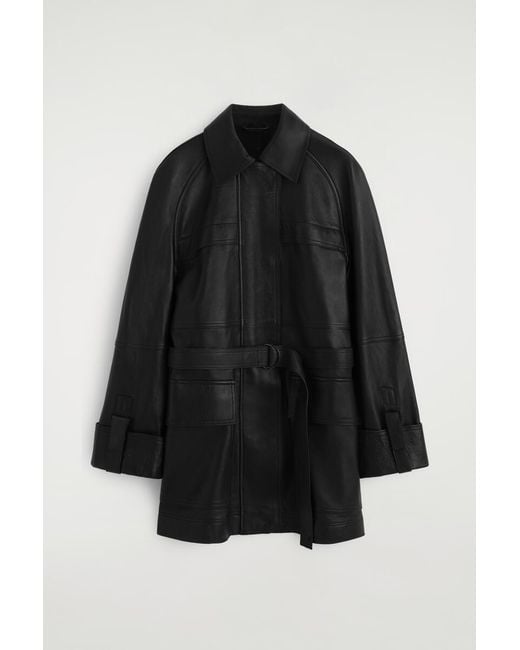 COS Black Belted Leather Workwear Jacket