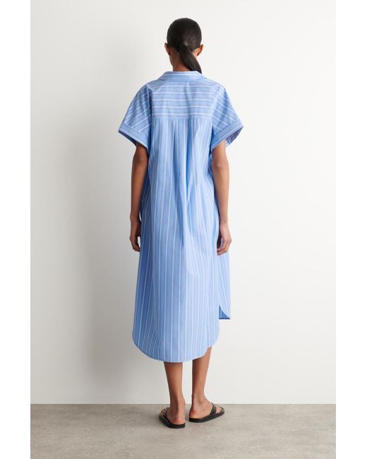 COS Blue Striped Short-Sleeved Cotton Shirt Dress