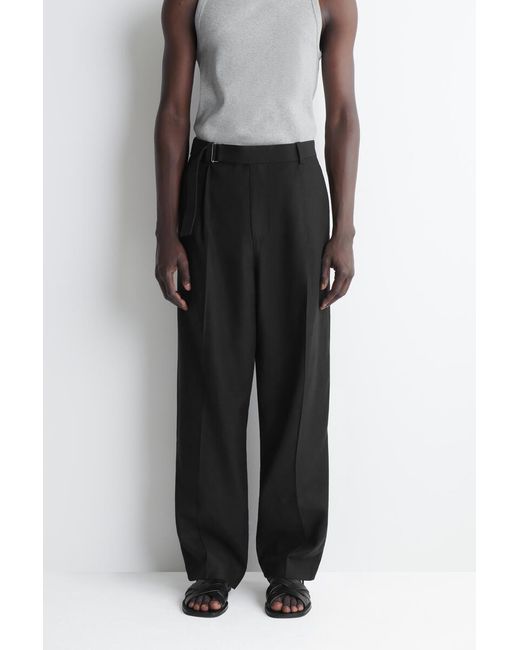 COS Black Belted Linen-Blend Relaxed-Fit Wide-Leg Pants for men