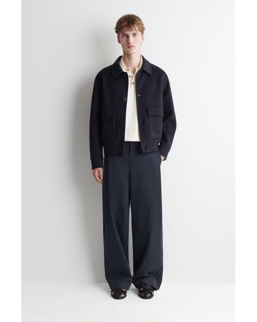 COS Blue Double-Faced Wool-Blend Bomber Jacket for men