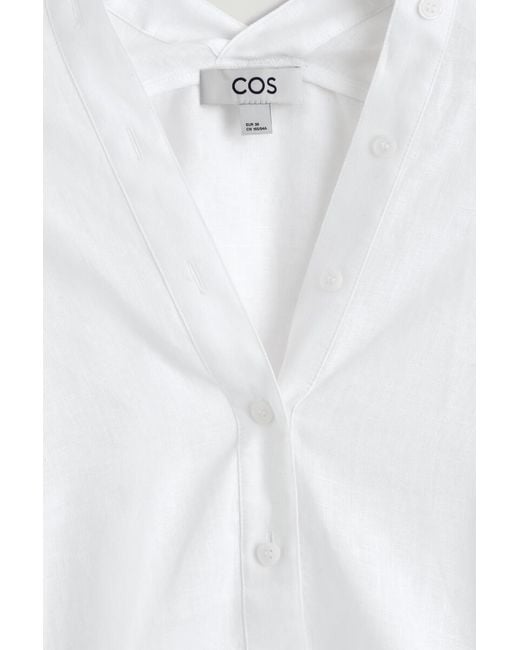 COS Blue Button-Detail Linen V-Neck Shirt