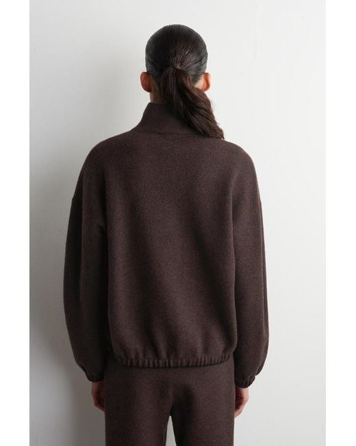 COS Brown Boiled Merino Wool Zip-Up Sweater