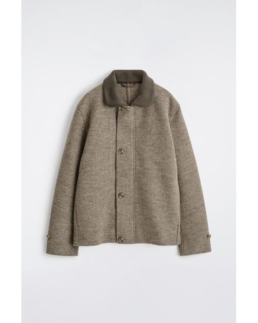 COS Brown Ribbed-Collar Boiled-Wool Jacket for men