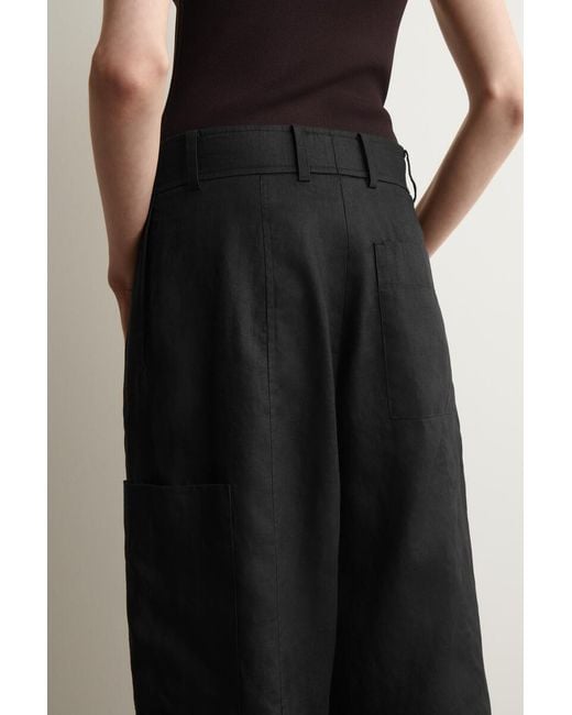 COS Black Linen Utility Bermuda Shorts