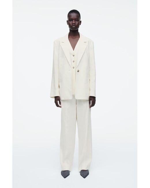 COS White Layered Linen-Blend Blazer