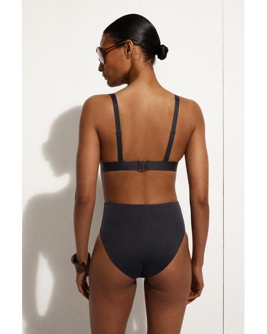 COS Blue Bonded-Scuba V-Neck Bikini Top