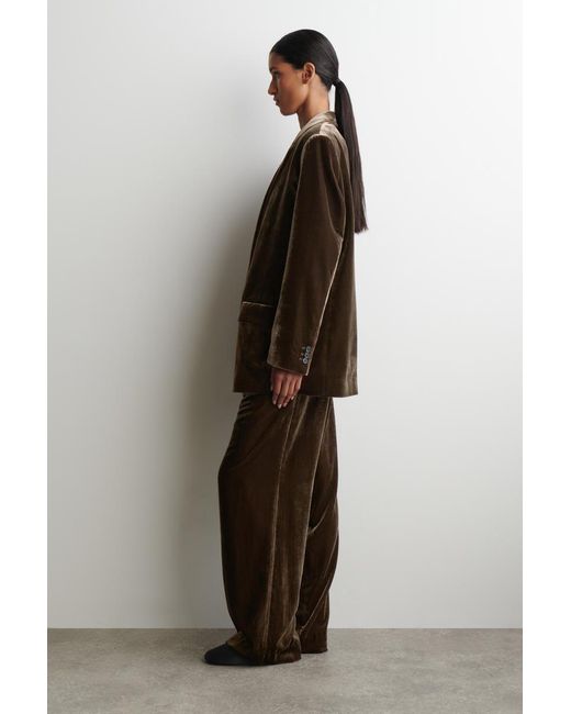 COS Brown Single-Breasted Velvet Blazer