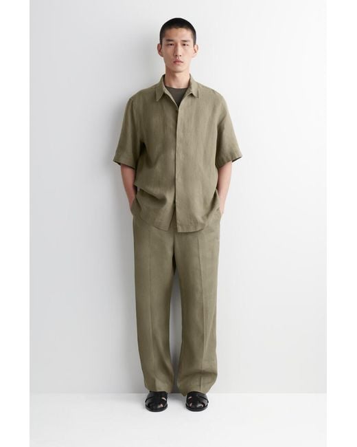 COS Green Linen Short-Sleeved Shirt for men