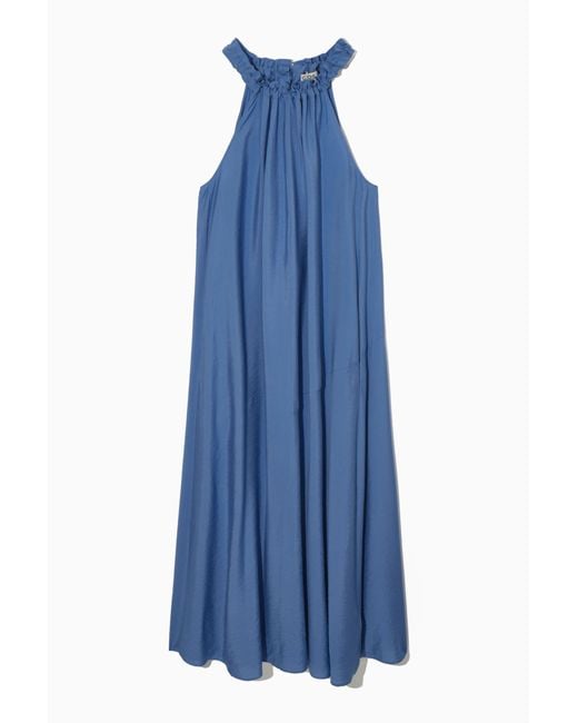 COS Blue Oversized Gathered Maxi Dress