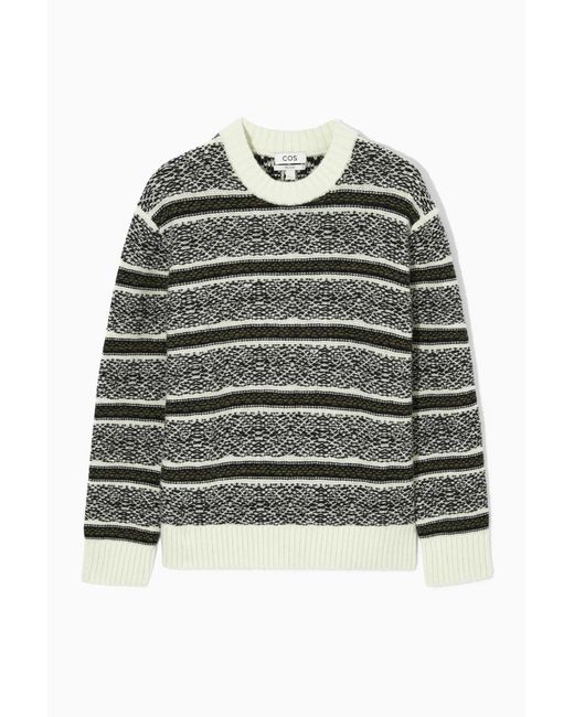 COS Gray Fair Isle Wool Sweater for men