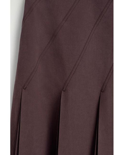 COS Brown Pleated Cotton-Linen Midi Skirt