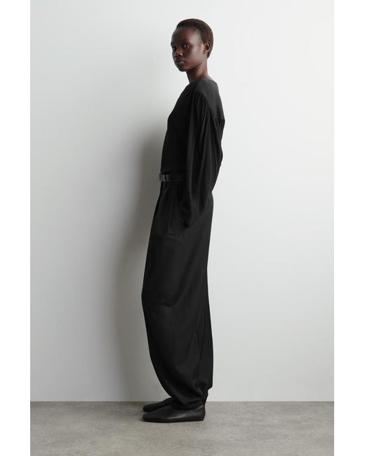 COS Black Voluminous Contrast-Panel Blouse