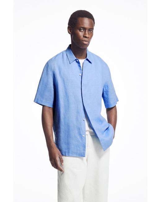COS Blue Short-sleeved Linen Shirt for men