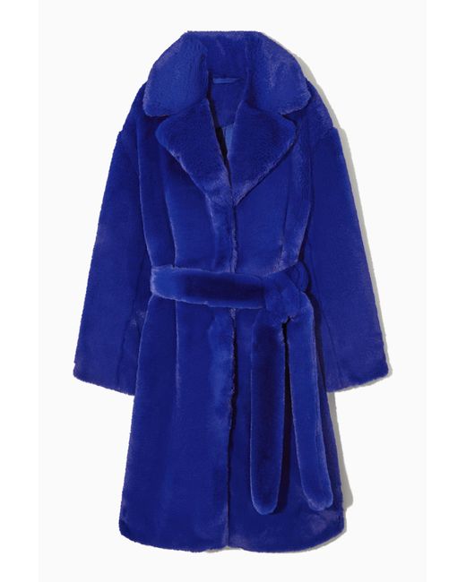 COS Belted Faux Fur Coat in Blue Lyst UK