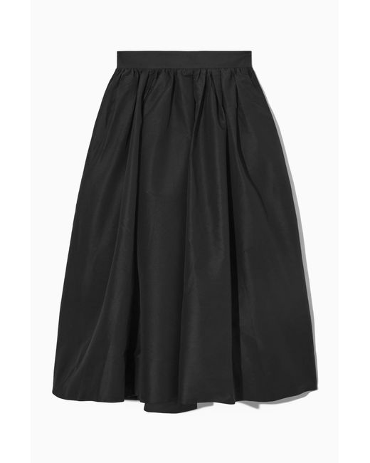 COS Black Voluminous Taffeta Midi Skirt