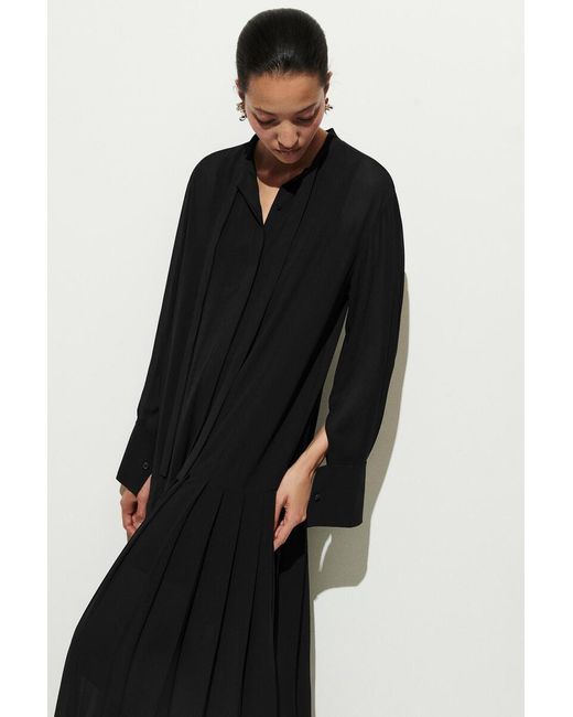 COS Blue Pleated Bow-Detail Midi Shirt Dress