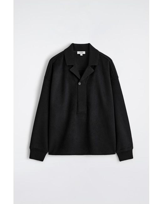 COS Black Placket-Detail Wool-Blend Polo Sweater for men