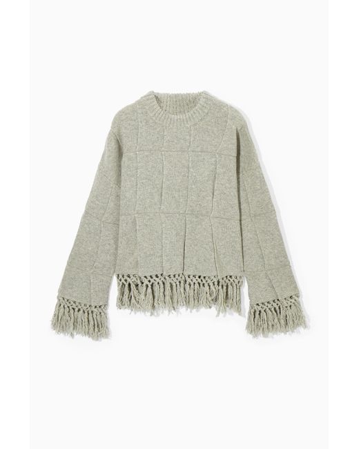 COS White Fringed Panelled Wool Jumper