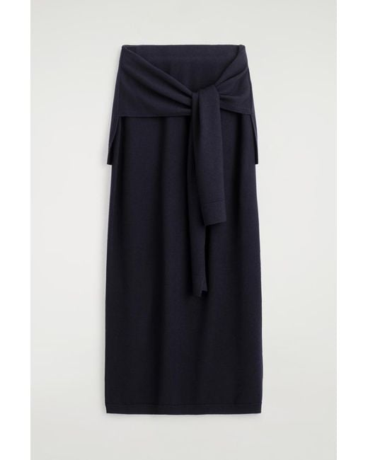 COS Blue Tie-Waist Merino Wool Midi Skirt