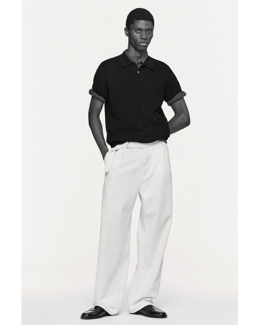 COS Black Waffle-Knit Cotton Polo Shirt for men