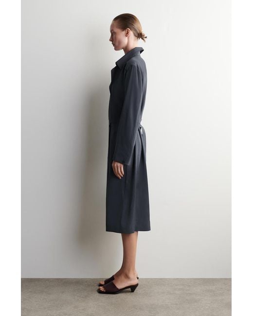 COS Blue Belted Trench-Detail Midi Dress
