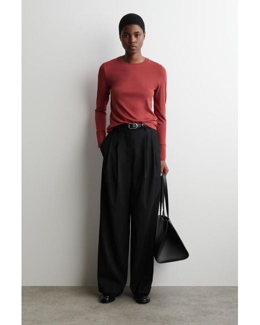 COS Red Cotton Jersey Long-Sleeved Top