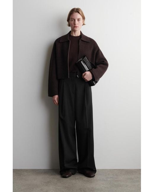 Colossal Wool COS Cropped Knitted Merino Wool Jacket in Black | Lyst