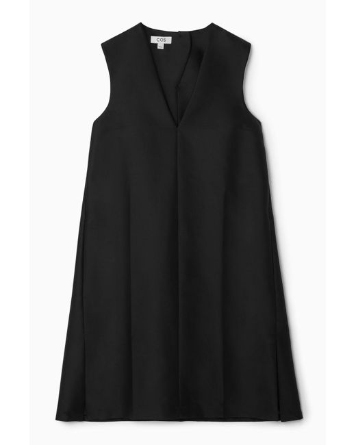 COS Black Button-detail Wool-blend Dress