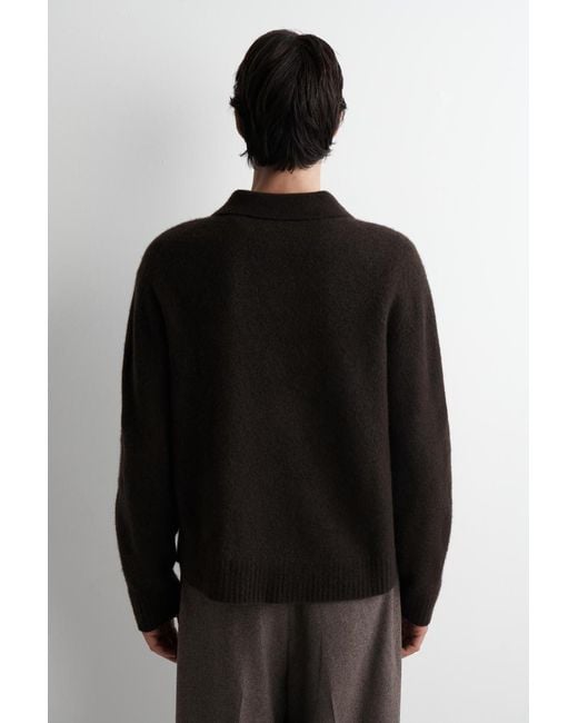 COS Black Brushed-Wool Polo Shirt for men