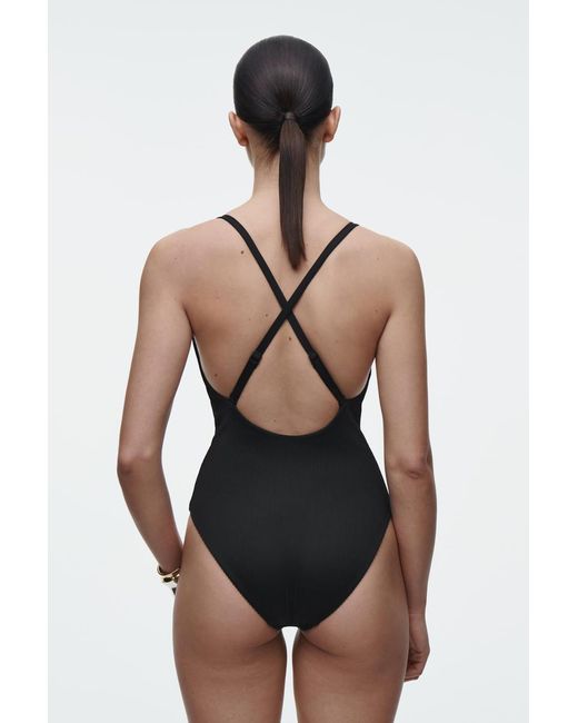 COS Black Ribbed Crossover-back Swimsuit