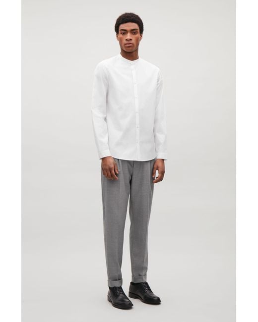 COS White Collarless Cotton Shirt for men