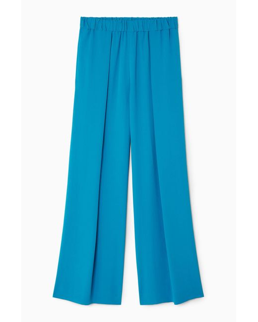 COS Blue Pleated Elasticated Wide-leg Trousers