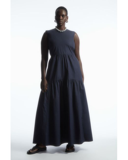 COS Blue Open-back Tiered Dress