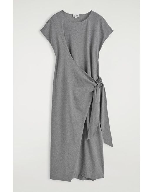 COS Gray Wrap-Front T-Shirt Dress