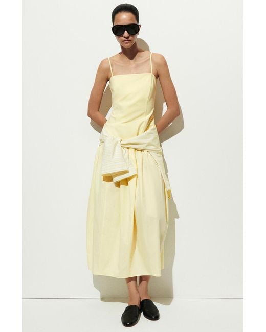 COS Yellow Sculpted Dropped-Waist Midi Dress
