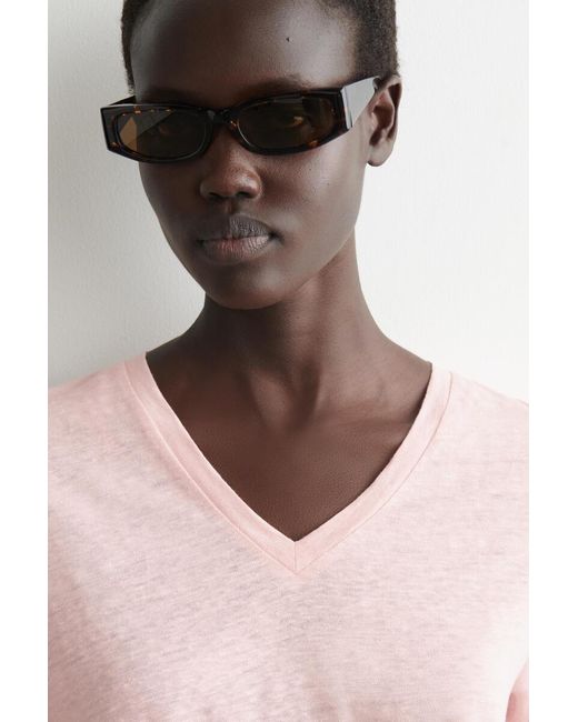 COS Pink V-Neck Linen T-Shirt