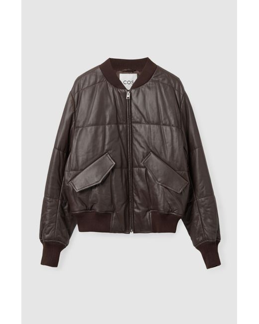 COS Brown Padded Leather Bomber Jacket