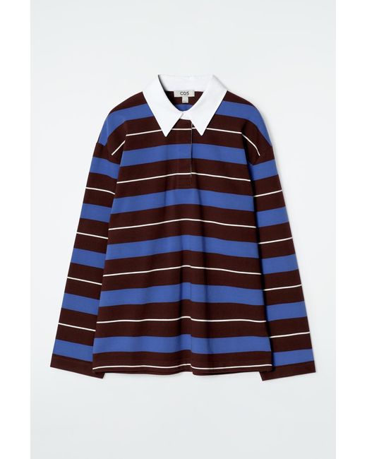 COS Blue Striped Long-Sleeved Polo Shirt