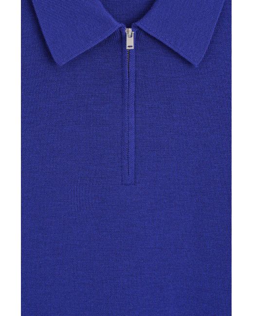 COS Blue Merino Wool Zip-Up Polo Shirt