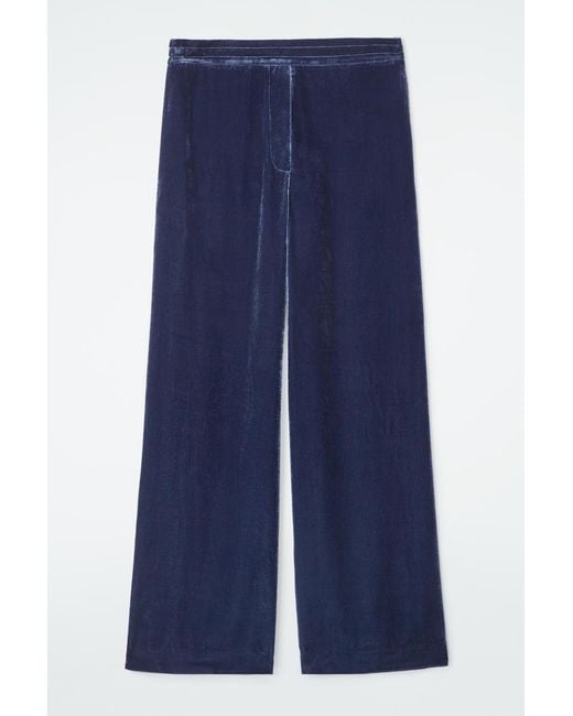 COS Blue Silk-Blend Velvet Trousers
