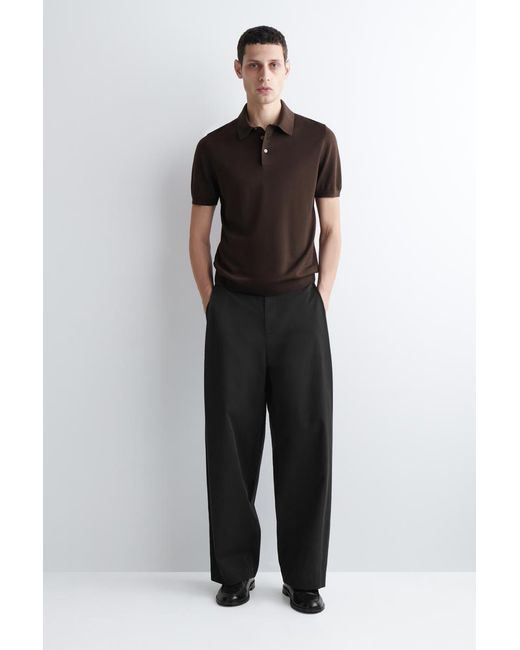 COS Brown Slim Knitted Silk Polo Shirt for men
