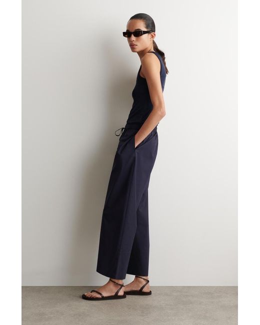 COS Blue Cotton Straight-Leg Drawstring Pants