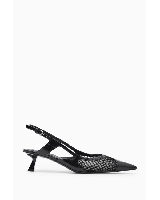 COS Black Pointed Mesh Slingback Kitten Heels