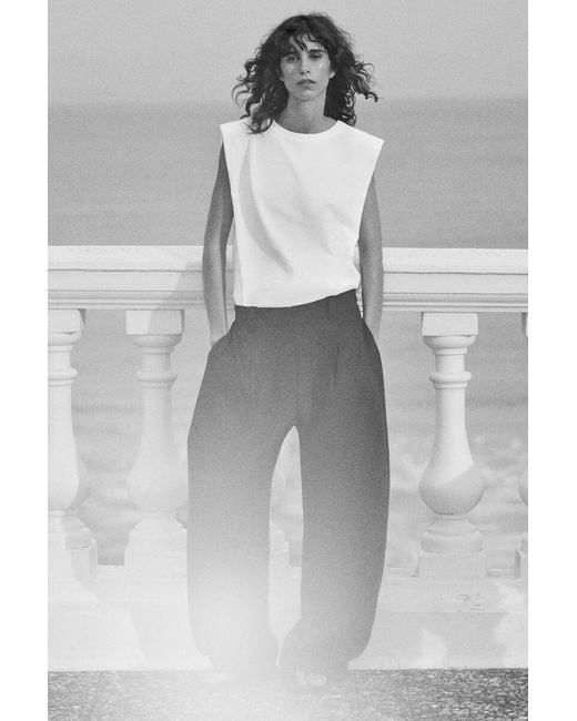 COS Blue Buckle-Detail Linen Balloon-Leg Pants
